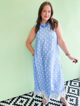 Load image into Gallery viewer, Blue &amp; White Polka Dot Midi