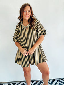 Puff Sleeve Striped Shift Dress