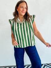 Load image into Gallery viewer, Green Striped Flutter Sleeve Top
