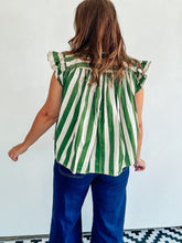 Load image into Gallery viewer, Green Striped Flutter Sleeve Top
