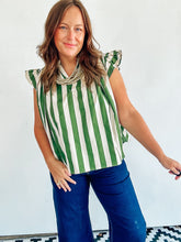 Load image into Gallery viewer, Green Striped Flutter Sleeve Top