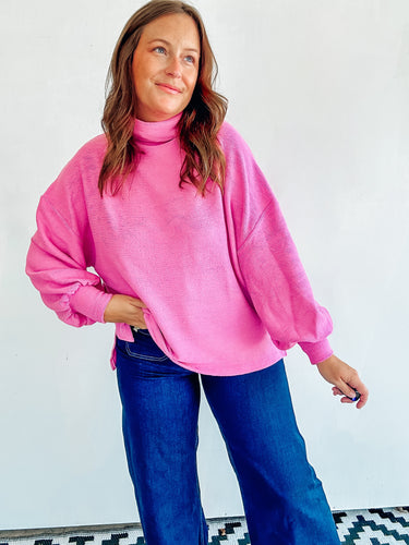 Pink Oversized Mock Neck Top