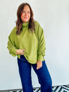 Olive Oversized Mock Neck Top