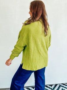 Olive Oversized Mock Neck Top