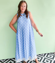 Load image into Gallery viewer, Blue &amp; White Polka Dot Midi