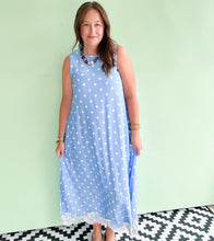 Load image into Gallery viewer, Blue &amp; White Polka Dot Midi