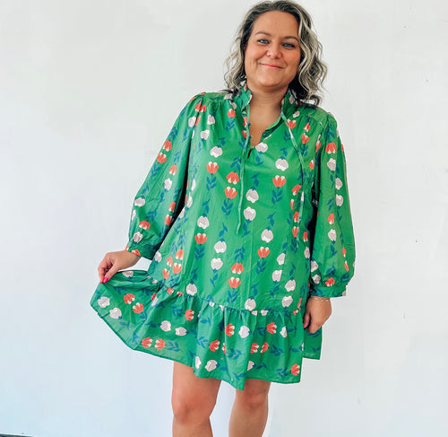 Green Floral Print Dress