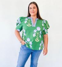 Load image into Gallery viewer, Green &amp; Blue Block Print Top