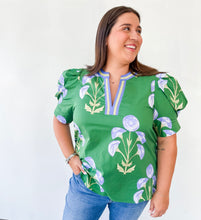 Load image into Gallery viewer, Green &amp; Blue Block Print Top