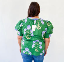 Load image into Gallery viewer, Green &amp; Blue Block Print Top