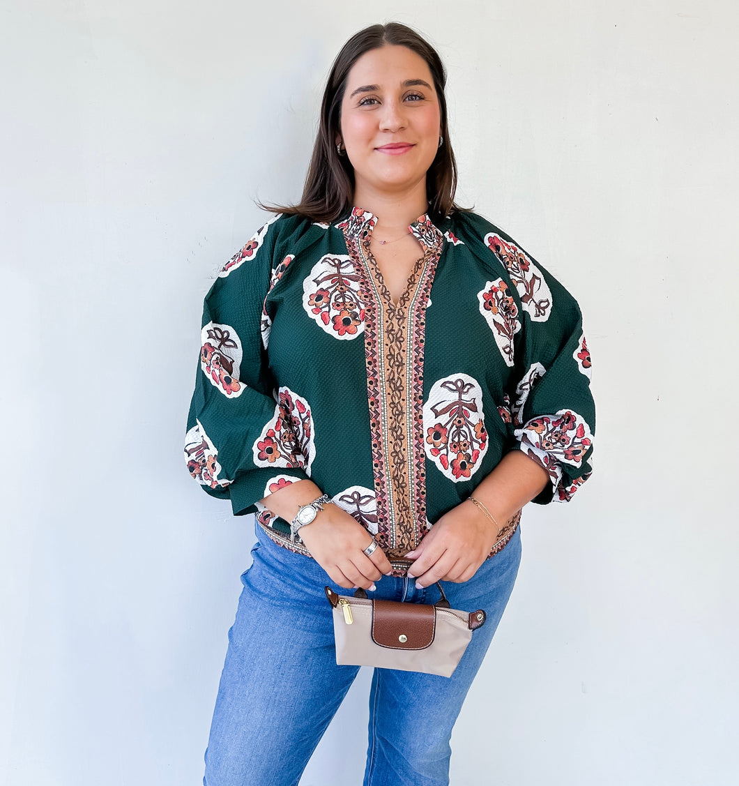 Forest Green Block Print Top