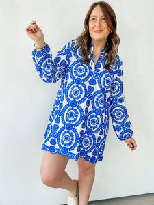 Blue & White Embroidered Dress