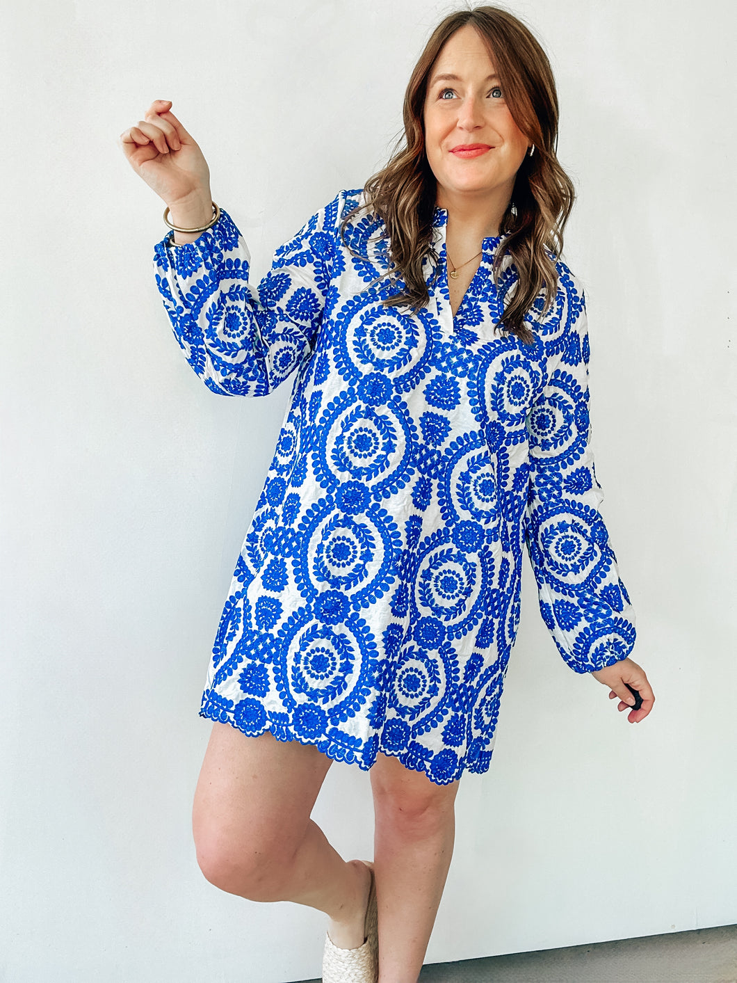 Blue & White Embroidered Dress