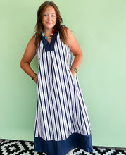 Load image into Gallery viewer, Purple/Navy Stripe Midi Dress