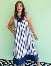Load image into Gallery viewer, Purple/Navy Stripe Midi Dress