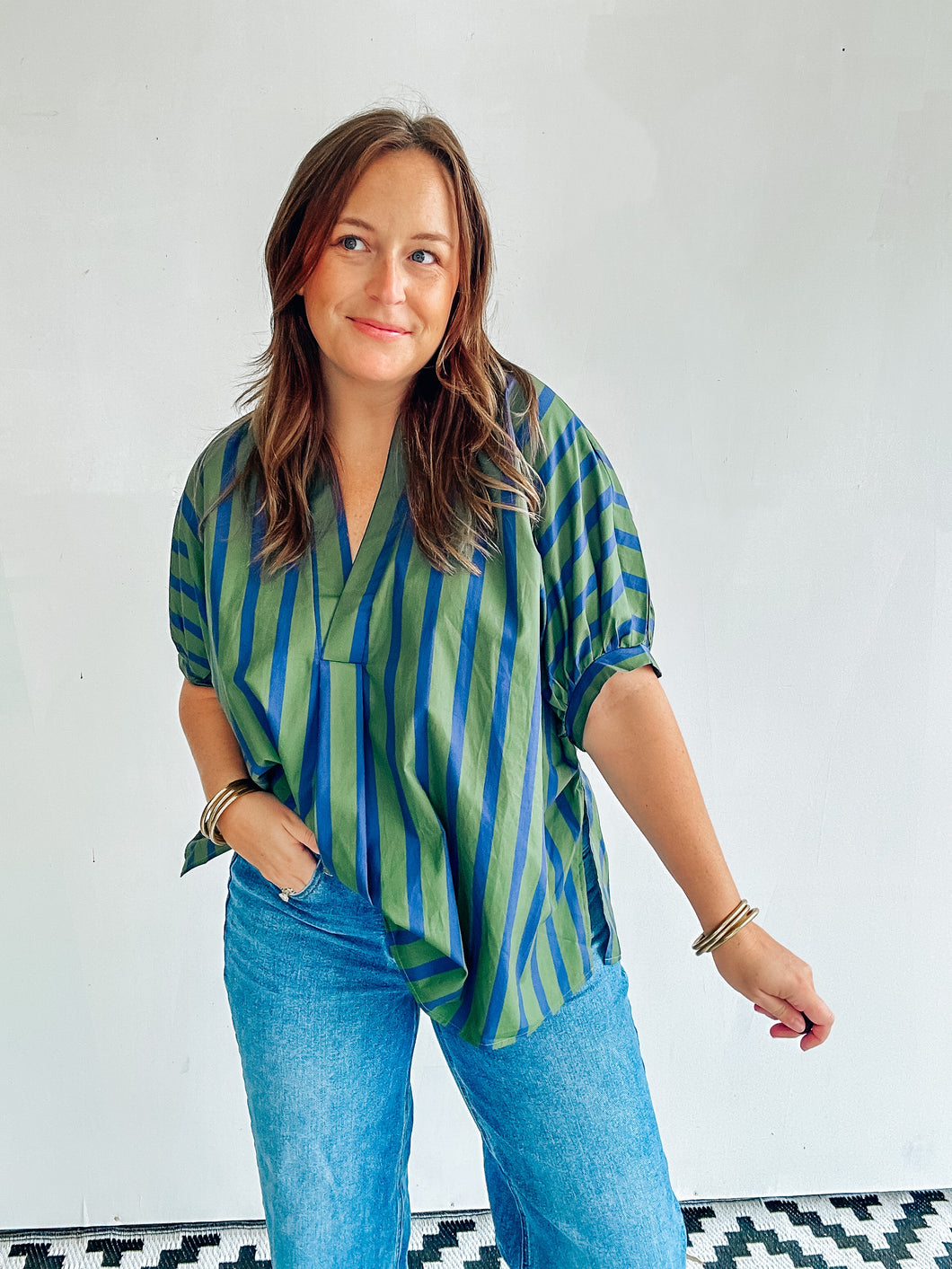 Green & Blue Striped Top