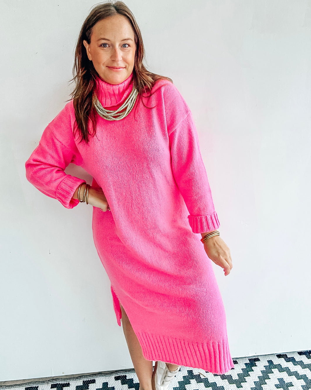 Pink Midi Sweater Dress