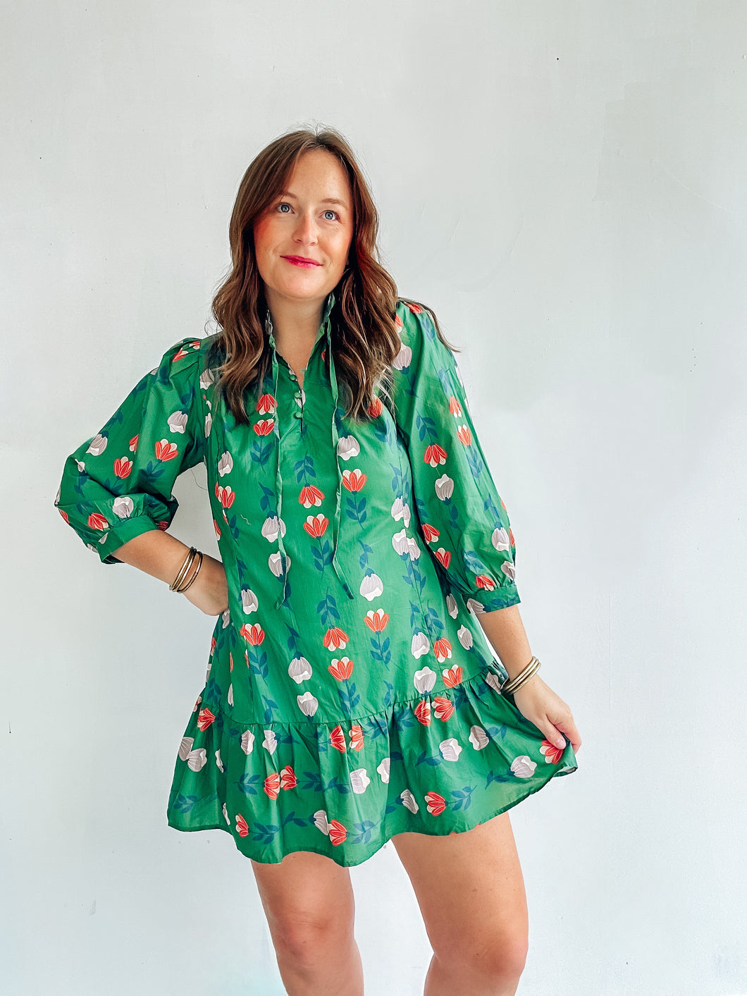 Green Floral Print Dress
