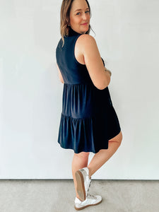Wrinkle Free Black Tiered Dress