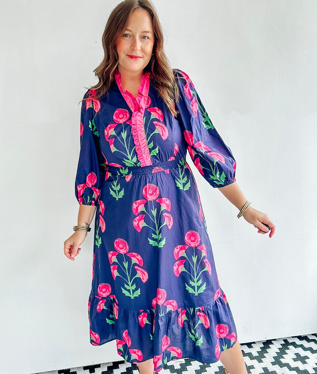 Navy & Pink Floral Midi