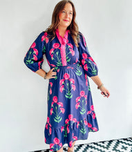 Load image into Gallery viewer, Navy &amp; Pink Floral Midi