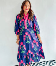 Load image into Gallery viewer, Navy &amp; Pink Floral Midi