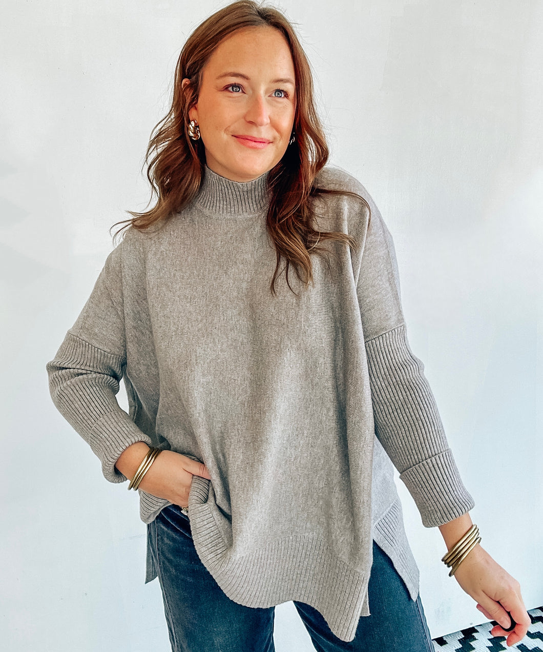 Grey Mock Neck Sweater